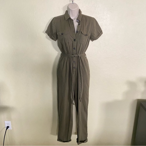 SO Olive Green utility Jumpsuit with Elastic Waist and Short Sleeves Size S - Picture 2 of 9